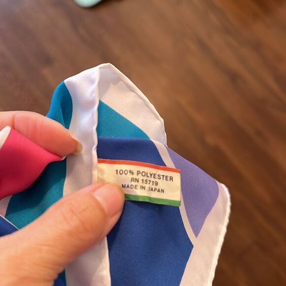 Vtg mid century Morsly Handkerchief Co multi color stripes & blocks long scarf - Picture 4 of 8